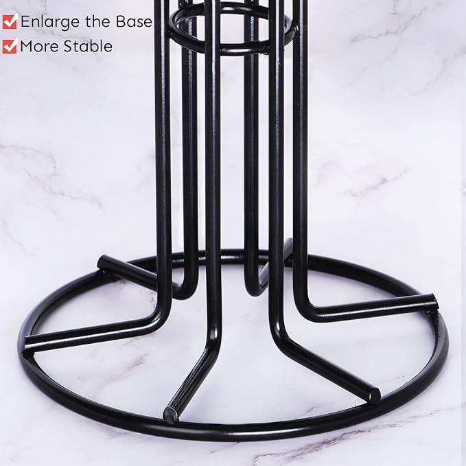 HULISEN Mug Tree for Large Cups, Counter Coffee Mug Holder with 6 Hooks, Metal Coffee Cup Holder Tree, Standing Rack for Countertop, Kitchen Counter Decor, Black