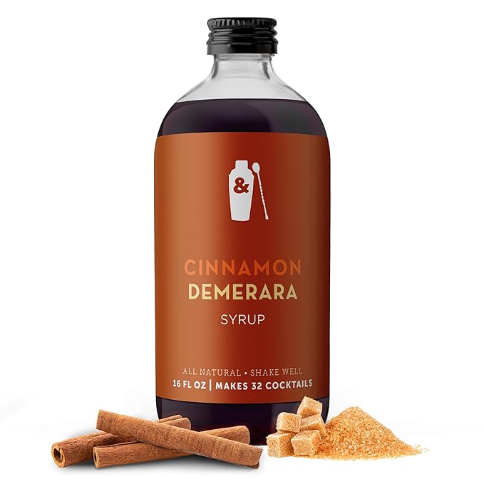 Shaker & Spoon Cinnamon Demerara Syrup, 16oz Craft Cocktail Syrup, Mocktails, Non Alcoholic Drinks, Cocktail Mixers, Flavored Syrups for Drinks