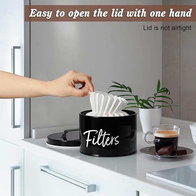 DRASTAR Coffee Filter Holder, Black Filter Storage with Lid for Counter, Storage Basket Container for Coffee Bar Accessories Decor