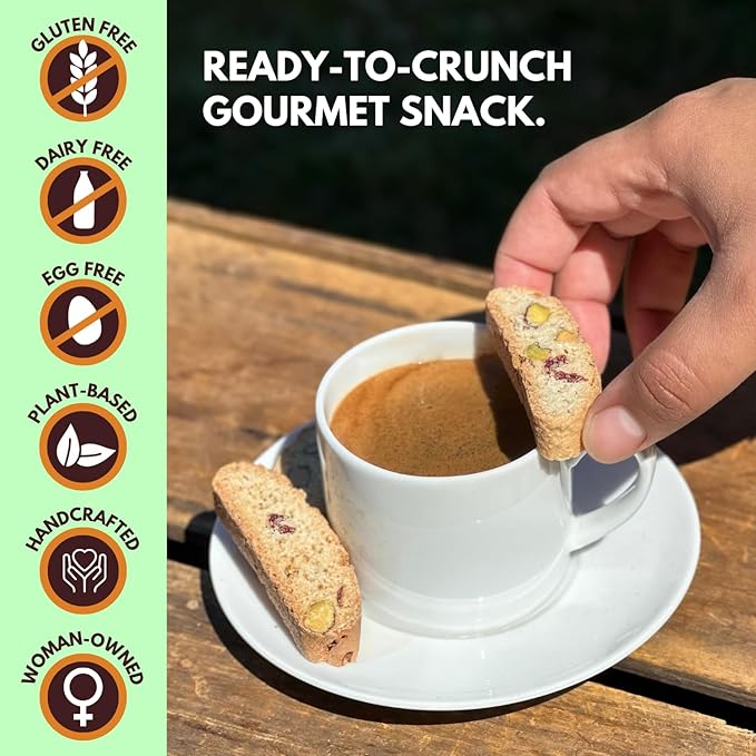 Tutti Gourmet Gluten Free Pistachio & Cranberry Biscotti, 9.9 oz (283g) Resealable Cookie Bag, Vegan and Halal Snacks