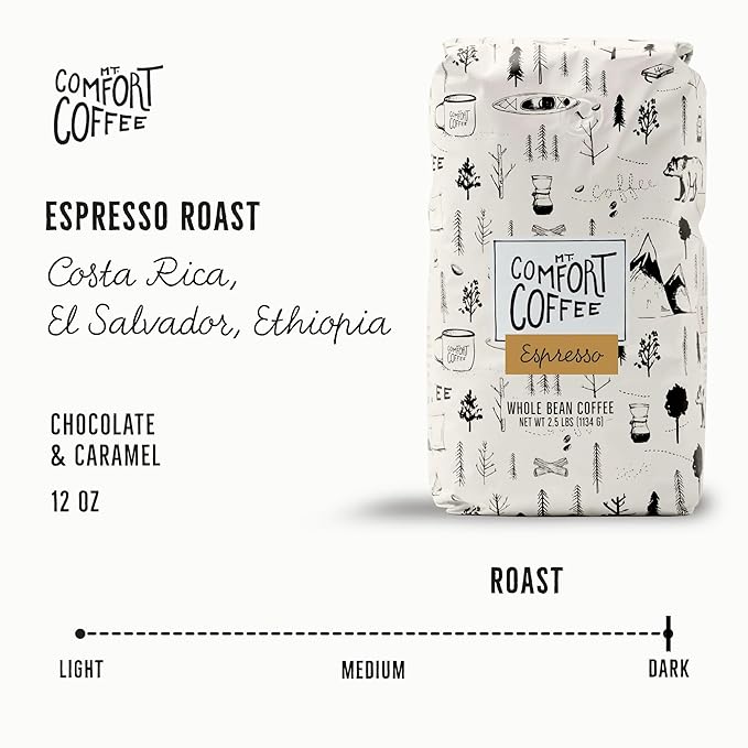 Mt. Comfort Coffee Espresso Roast, 2.5lb - Flavor Notes of Chocolate & Caramel - Roasted Whole Beans