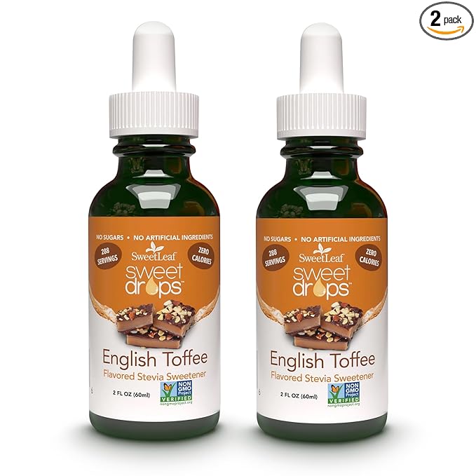 SweetLeaf Stevia Liquid Sweet Drops - English Toffee Flavored Drops, Stevia Liquid Sweetener, Zero-Calorie, Sugar-Free Syrup Alternative for Keto Coffee, Baking, Shakes, 2 Fl Oz (Pack of 2)