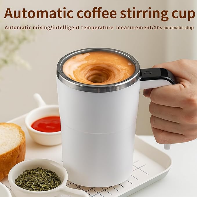 Electric Coffee Mug with a Built-in LCD Thermometer, Rechargeable Automatic Magnetic Self Stirring Coffee Mug, for Brewing Coffee, Milk, Cocoa, Portable Travel Mug for Office Home, 380ml (Black)