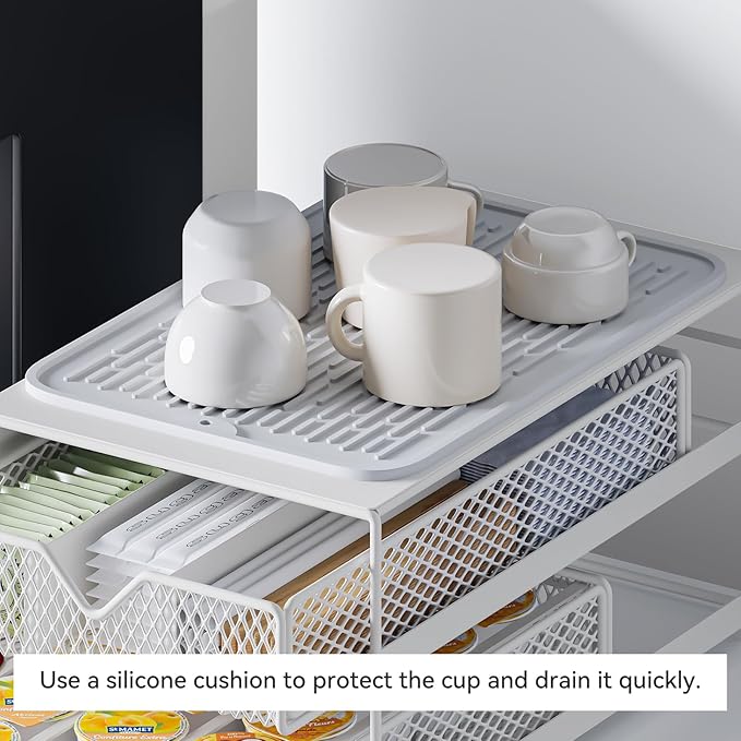 Coffee Maker Countertop Organizer,K Cup Pod Drawers,60 Coffee Capsule Pod Holder,Integrated Design Requires No Assembly.Slidng Storage Pod Baskets,Pod Stands,Silicone Drink Coasters