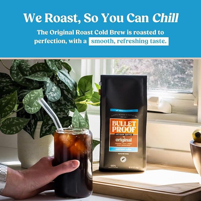 Bulletproof Original Medium Roast Coarse Ground Cold Brew Coffee, 12 Ounces, Clean and Tested for Toxins, Smooth Artisan Coffee Ground for Cold Brew Iced Coffee
