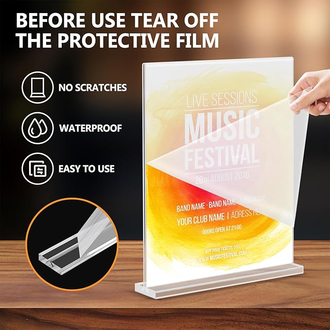 Acrylic Sign Holder 8.5 x 11, Double Sided Sign Holder Stand, Plastic 12 Pack Table Paper Stand, Vertical Menu Flyer Stand, T Shape Table Flyer Holder