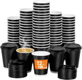 100 Pack 12 oz Disposable Coffee Cups with Lids and Straws, Insulated Ripple Wall To Go Paper Corrugated Cups, Bulk for Hot/Cold Drinks, Cafe Bar, Office, Chocolate, Cocoa (Black)