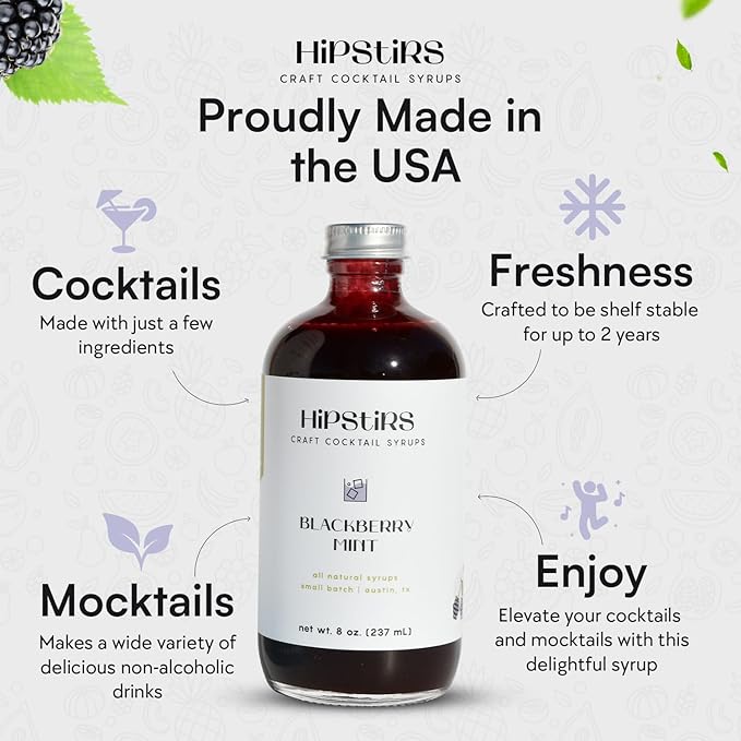 HipStirs Blackberry Mint Syrup for Cocktails - Real Ingredients Make our Blackberry Syrup for Drinks Perfect for a Sangria Mix (8 Fl Oz)