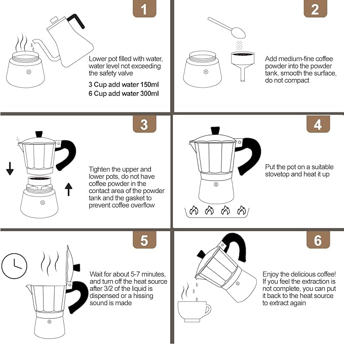 Aluminum 6 Cup 300ml Moka Pot Express Coffee Maker Stovetop Espresso Colorful Coffeemaker Italian Classic Style Brewing Greca Cafe Mocha Machine for Cafeteras Lover Camping Travel and Home Use 10oz