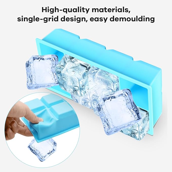 8 Grids Large Ice Cube Trays - Silicone Ice Cube Tray with Lid, Silicone Large Ice Cube Trays Easy Release, Silicone Ice Cube Molds Big Square Ice Maker Tray BPA Free for Cocktail, Whiskey, Coffee