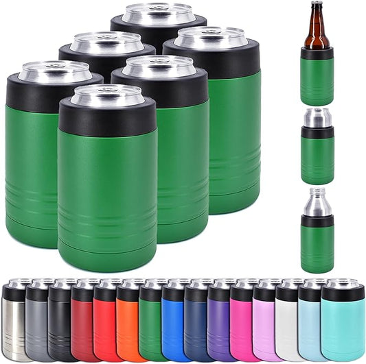 Clear Water Home Goods - 12 oz Stainless Steel Double Wall Vacuum Insulated Can or Bottle Beverage Cooler - Powder Coated Green - 6 Pack