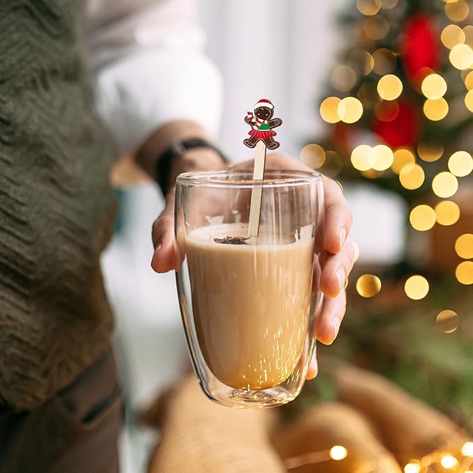 120Pcs Christmas Coffee Stirrers Gingerbread Man Stir Sticks Xmas Wooden Drink Stirrers Disposable for Home Office Bar Restaurant Party Supplies