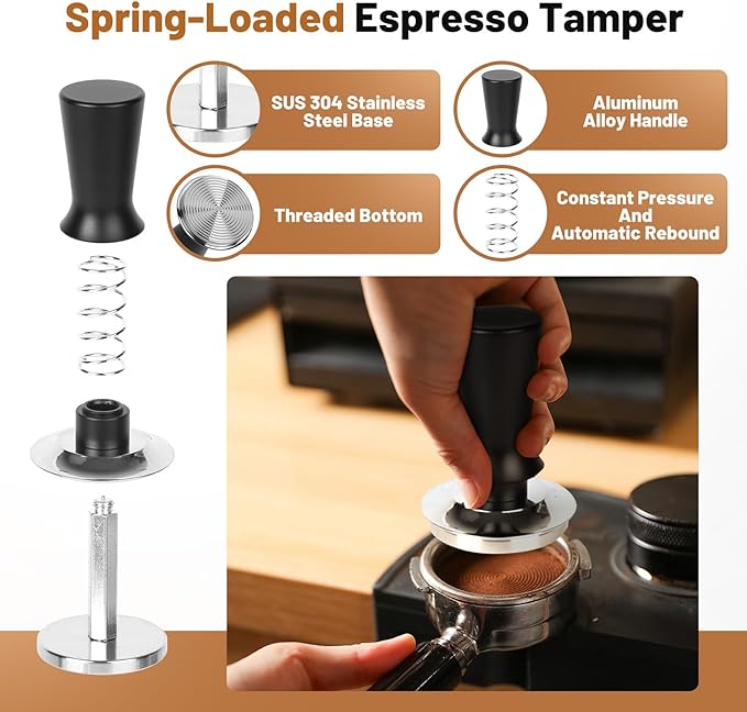 51mm Espresso Accessories Kit – Spring-Loaded Espresso Tamper, WDT Tool, Coffee Distributor, Magnetic Dosing Funnel, Puck Screen with Remover – Premium Stainless Steel & Aluminum Espresso Tools