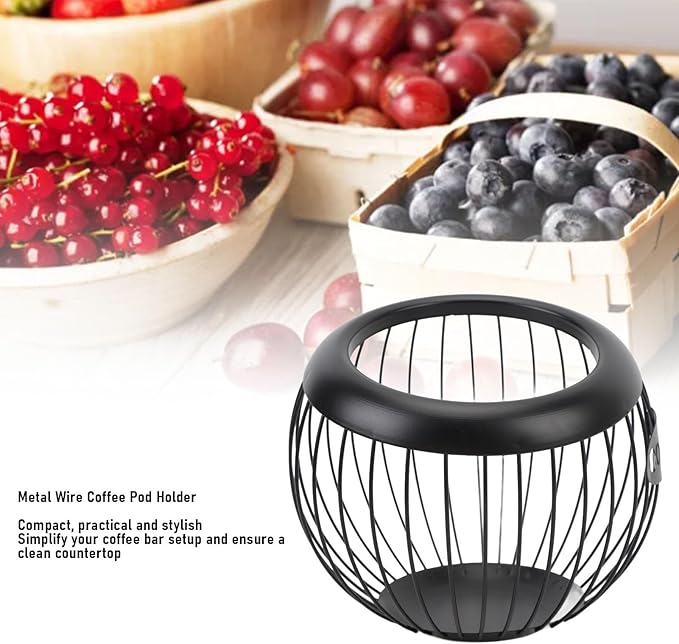 Coffee Pod Holder, Large Capacity K Cup Holder Metal Coffee Capsule Storage Basket Wire Storage Basket for Kitchen Countertop, Station Organizer (Black)