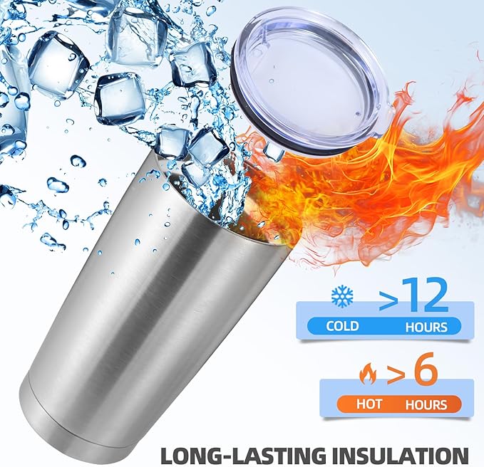 Volhoply 20oz Stainless Steel Tumbler with Lid and Straw Bulk 8 Pack,Double Wall Insulated Travel Iced Coffee Mug Fits Cup holder,Powder Coated Cups for Hot/Cold Drinks,Christmas Gifts（Assorted,8 Set）