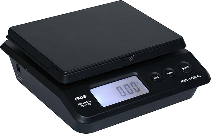 American Weigh Scales Digital Shipping Postal Scale, Package Postage ScaleBacklit LCD Screen55lbs. x 0.01lbs. (Black), PS-25