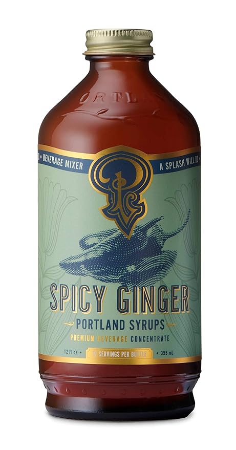 Portland Syrups Spicy Ginger Syrup - Extra Spicy Heat and Fresh Ginger Flavor - Premium Beverage Concentrate for Cocktails, Mocktails, Tea, and More - 12 oz with 12 Servings (Pack of 1)