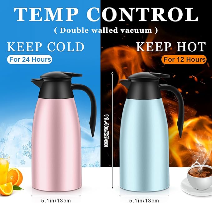 Norme 2 Pcs Thermal Coffee Carafe Insulated Stainless Steel Coffee Carafe for Hot Liquid Vacuum Thermal Pot Creamer Pitcher Dispenser with Brushes Keeping Hot Water Milk(Pink, Blue)