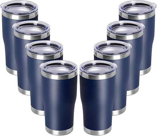 DOMICARE 20oz Tumbler with Lid Stainless Steel Tumblers Bulk, Double Wall Vacuum Insulated Coffee Travel Mug Powder Coated Tumbler, 8 Count (Pack of 1) Navy