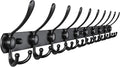 Dseap Coat Rack Wall Mount - 38” Long 10-Tri-Hooks Heavy Duty Coat Hanger Rail Wall Hooks for Hanging Coats Hats Clothing Clothes Purse Mudroom Entryway, Black