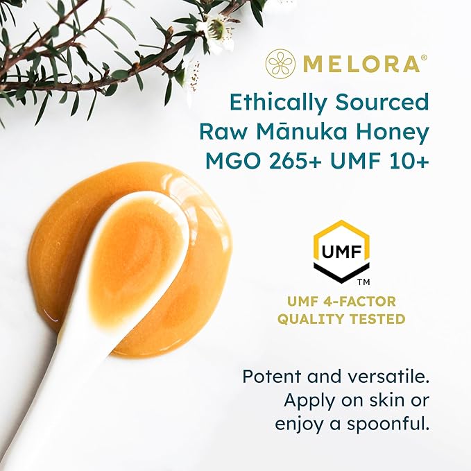 Melora Raw Manuka Honey from New Zealand | UMF 10+ | MGO 265+ | 8.8 Oz Jar | Safe for Skin Care | Edible & Healthy Sugar Alternative | Traceable from Hive to Hand Manuka Honey