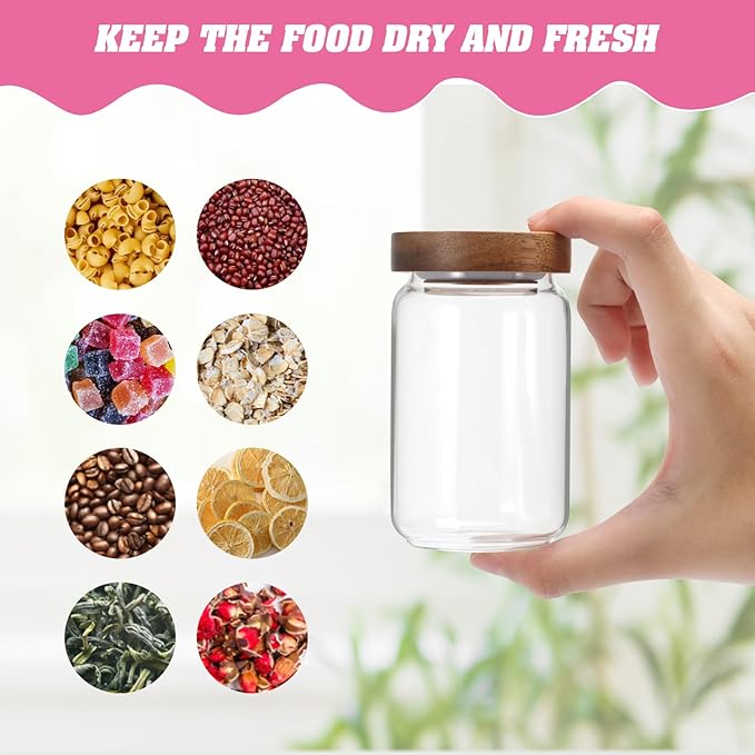 Small Glass Jar with Lids Mini Glass Bottle Glass Storage Canister Borosilicate Glass Containers for Spice Ground Nut Pasta Sugar Candy Tea (6.7oz（200ml)-2 PACK
