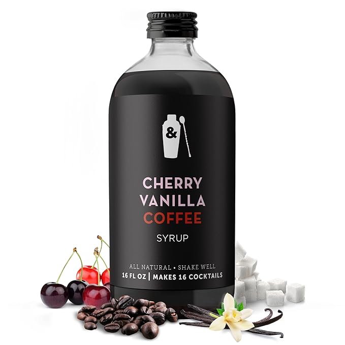 Shaker & Spoon Cherry Vanilla Coffee Syrup, 16oz Syrup for Drinks, Coffee Syrups, Cocktail Mixers, Mocktails, Non Alcoholic Drinks