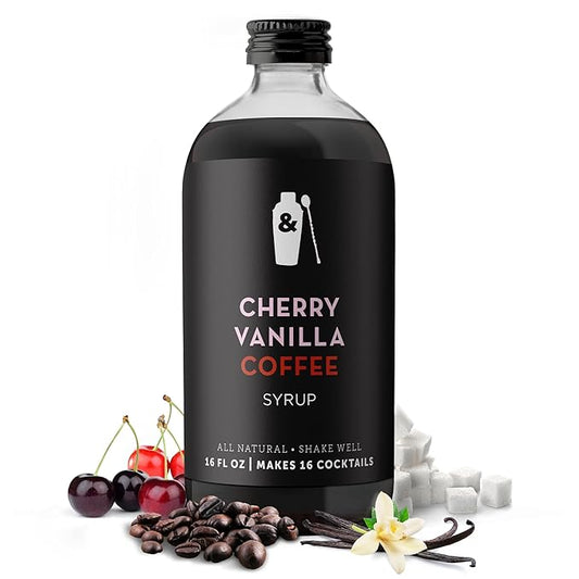 Shaker & Spoon Cherry Vanilla Coffee Syrup, 16oz Syrup for Drinks, Coffee Syrups, Cocktail Mixers, Mocktails, Non Alcoholic Drinks