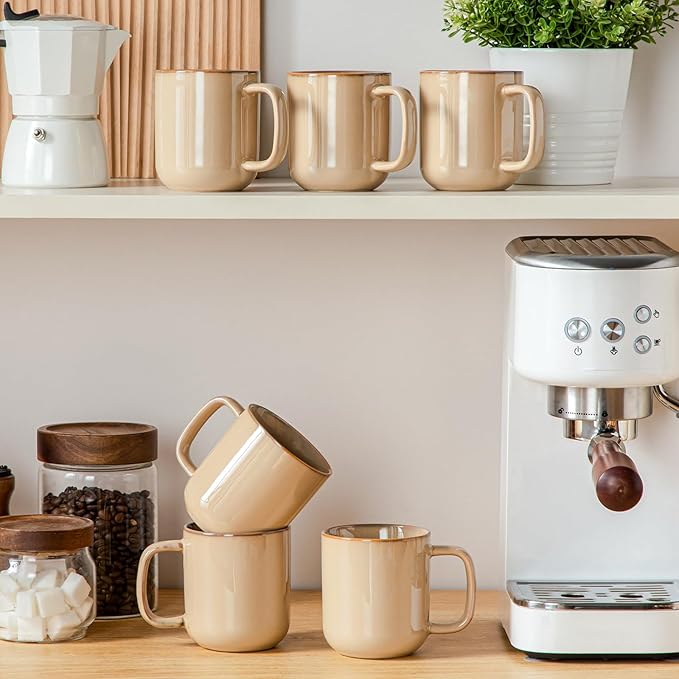 vancasso Coffee Mugs Set of 6, 12 Oz Ceramic Coffee Cups with Handle, Ceramic Unique Glaze Coffee Cup for Cappuccino, Latte, Tea, Cocoa, Dishwasher & Microwave Safe Gift Sets, Brown, Series PLAYA