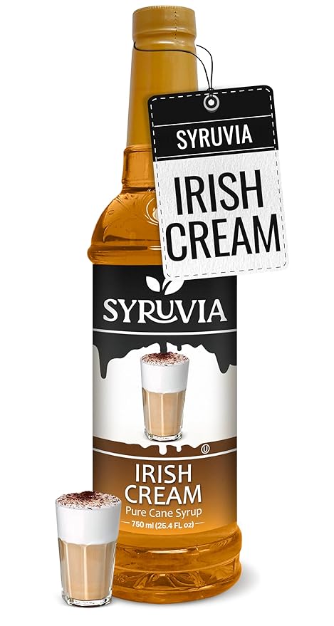 Syruvia Coffee Syrup, Irish Cream Flavored Syrup for Drinks, Lattes, and Desserts – 25.4 fl oz
