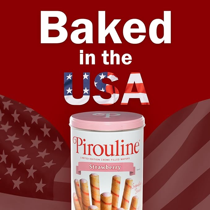 Pirouline Rolled Wafers – Strawberry – Rolled Wafer Sticks, Crème Filled Wafers, Rolled Cookies for Coffee, Tea, Ice Cream, Snacks, Parties, Gifts, and More – 14.1oz Tin 6 Pack