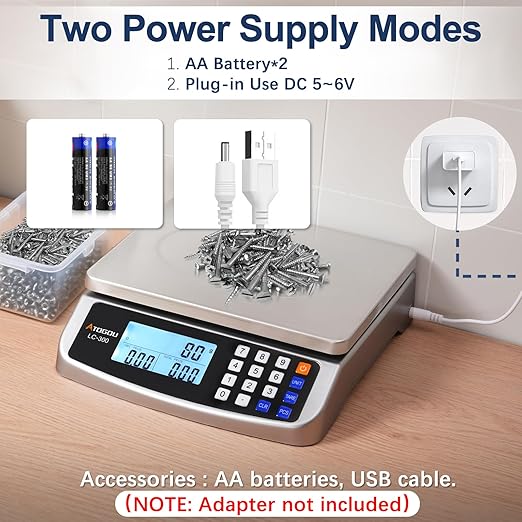 110lb Food Scale, Commercial Kitchen Scale with Price Computing, Plug-in Usable, 0.05oz/1g, 304 Stainless Steel, for Cooking, Vegetables, Farm, Industry, Counting. LC300 Grey