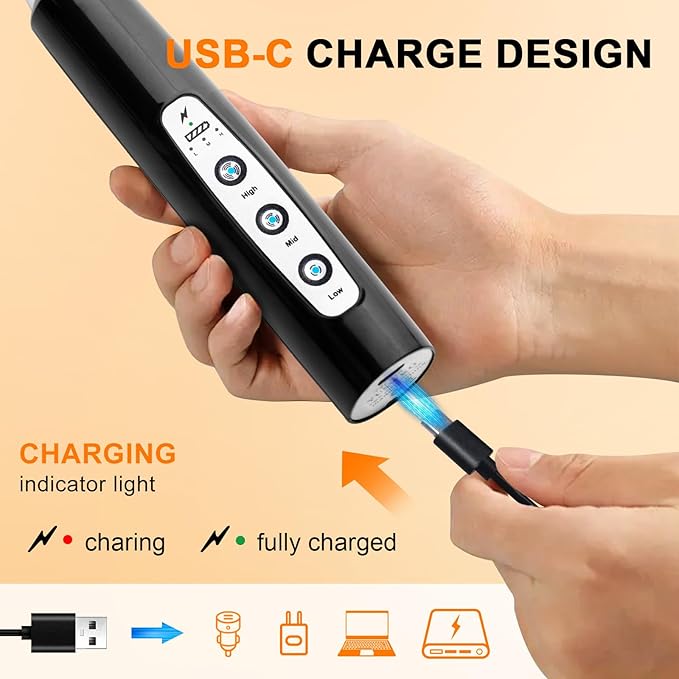 YUSWKO Handheld Milk Frother Wand for Coffee, Rechargeable Electric Whisk with 3 Heads 3 Speeds Drink Mixer Coffee Frother For Latte, Cappuccino, Hot Chocolate, Egg (With Stand, Light Black)