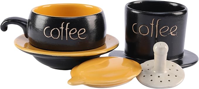 Birdee Ceramic Phin Filter - Yellow Small Dripping Ceramic Coffee Phin Filter for Ground Coffee - Portable Camping Coffee Maker - Easy to Use Coffee Drip Filter - Gift for coffee lovers