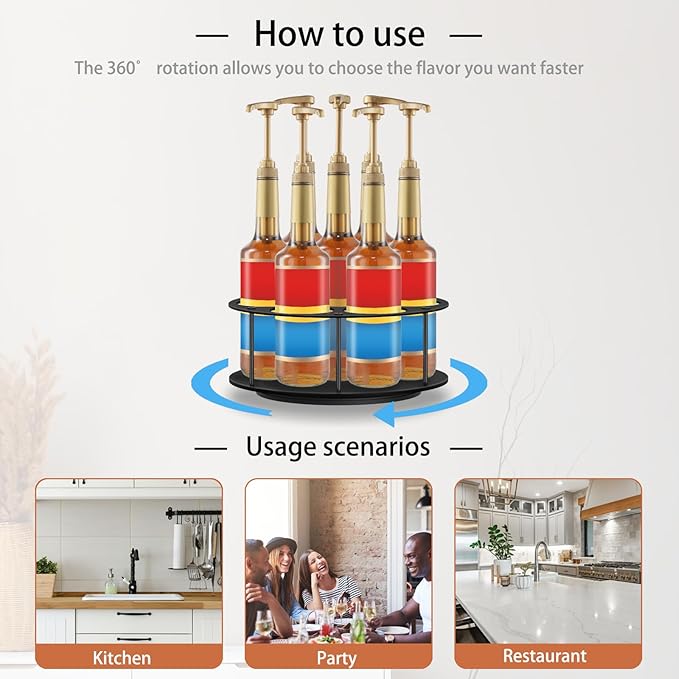 OYEFLY Large Rotating Coffee Syrup Organizer (Black)