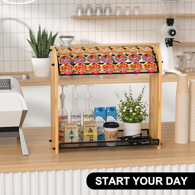 K Cup Holder Coffee Pod Organizer for Coffee Bar Accessories, K Cup Holders for Counter, Large Capacity K Cups Holder, Easy Assembly Coffee Station Organizer for Countertop (28 Coffee Pods At Least)