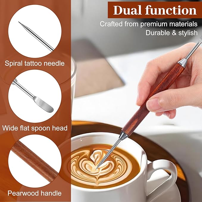 2Pcs Latte Art Pen Set, Stainless Steel Coffee Drawing Tool, Double-Ended Barista Accessories for Creating Professional Espresso Tools for Home & Cafe Use