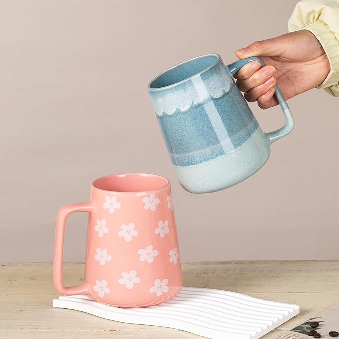 24 oz Large Ceramic Coffee mugs, Extra Large Tea and Coffee Cups, Large Handle Coffee Mug for Office and Home, Microwave and Diahwasher Safe. (24 oz light green)