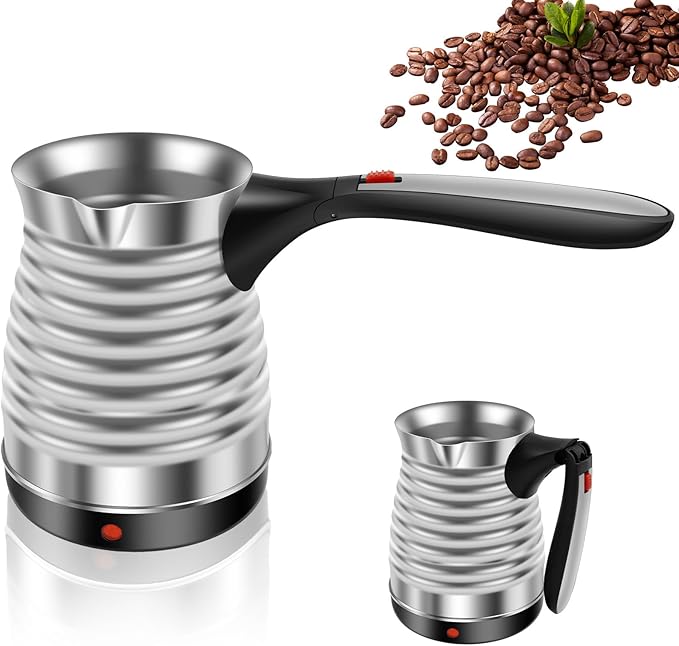 Turkish Coffee Maker, Stainless Steel 500ml Turkish Coffee Machine with Folding Handle, 5 to 6 Cups Capacity Turkish Coffee Pot, Electric Coffee Tea Warmer Kettle for Home Travel (Thread)