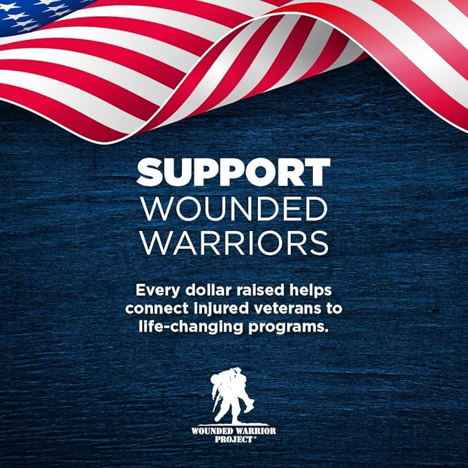 American flag with text supporting wounded warriors and injured veterans, promoting donations to help