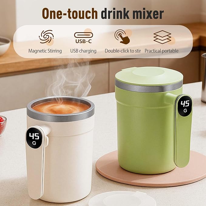 KAMOJI Magnetic Automatic Self-Stirring Coffee Mug, 2026 New Automatic Magnetic Stirring Coffee Mug for Office School, Upgrade Stainless Steel Travel Cup Magnetic Stirring Cup (White)