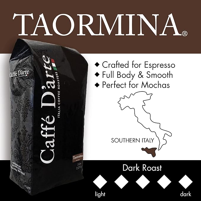 Caffe D'arte Taormina Whole Bean Espresso Coffee, 5 Pounds