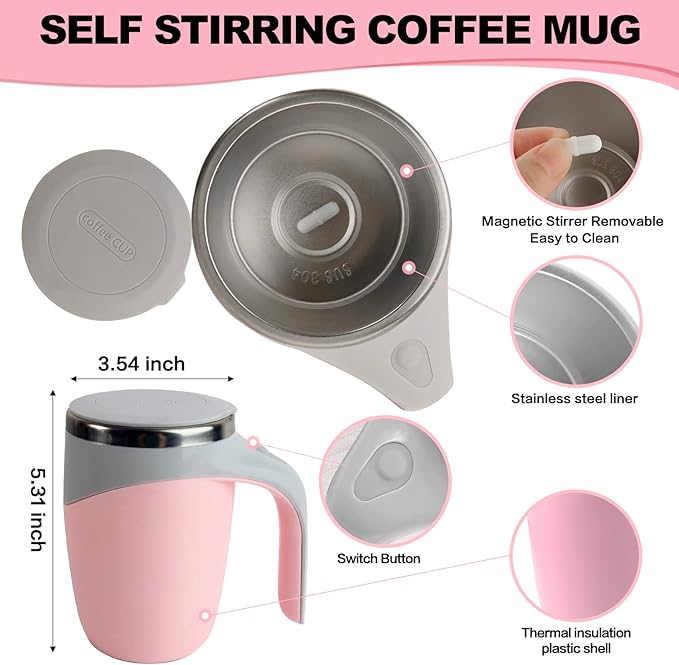 Automatic Magnetic Stirring Coffee Mug, Rotating Home Office Travel Mixing Cup，Funny Electric Stainless Steel Self Mixing Coffee Tumbler, Suitable for Coffee, Milk, Cocoa and Other Beverages