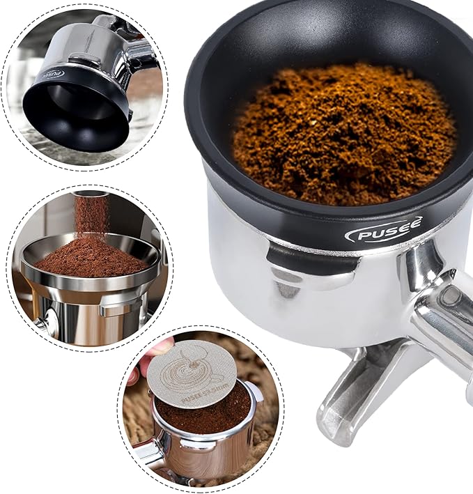 PUSEE 51mm Espresso Dosing Funnel & 51mm Puck Screen, Magnetic Coffee Dosing Ring Aluminum Metal,Reusable 1.7mm Thickness 150μm Espresso Puck Screen 316 Stainless Steel Fits 51mm Portafilter