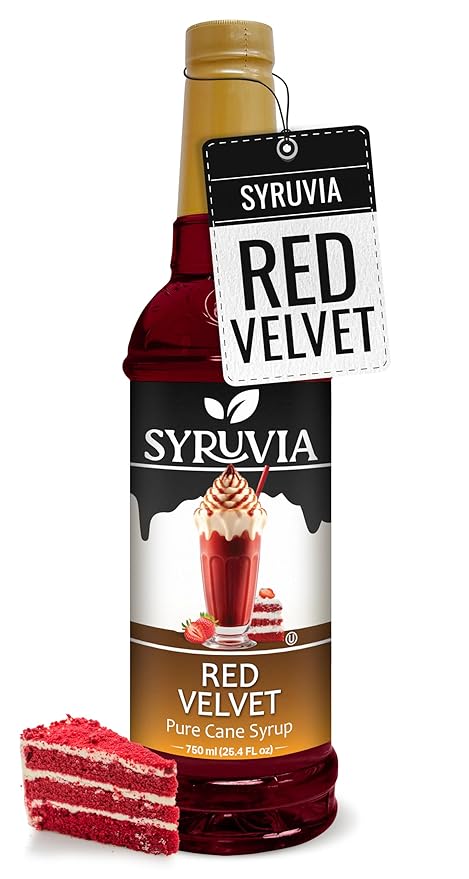 Syruvia Coffee Syrup, Red Velvet Flavored Syrup for Drinks, Lattes, and Desserts – 25.4 fl oz,