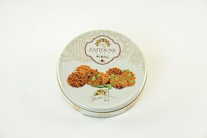 Zaitoune Barazek Cookies - 18 oz | Luxurious Crunchy Sesame & Pistachio Cookies Handcrafted in Turkey | Beautiful Reusable Gift Tin | Perfect for Coffee or Tea | Great Sharing Present