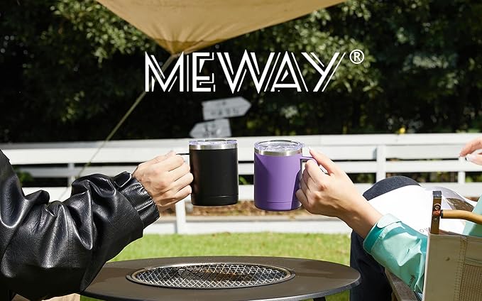 MEWAY 12oz Coffee Mug With Handle 8 Pack Bulk,Stainless Steel Insulated Travel Tumblers With Sliding Lid,Double Wall Vacuum Camping Cup for Hot & Cold Drinks Tea (Cold Grey,Set of 8)