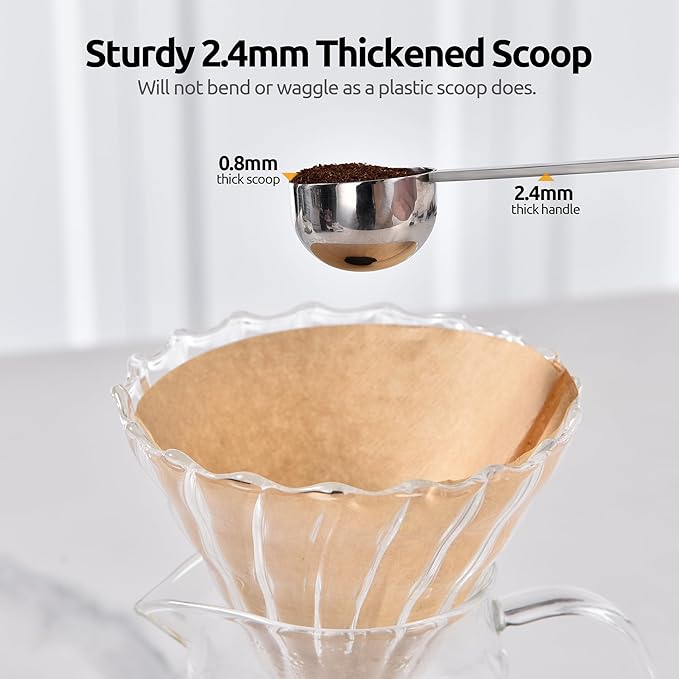 U-Taste Coffee Scoop 1&2 Tablespoon: 18/8 Stainless Steel Measuring Scooper for Ground Coffee, Bean, Powder, Espresso, 6.9in Long Handle Metal Meaure Spoon for Canister, Jar(1&2Tbsp/15&30ml, Silver)