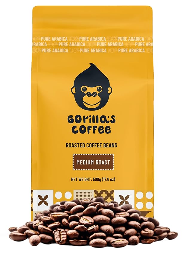 Gorilla's Coffee 100% Arabica - Medium Roast Whole Bean Coffee, Fair Trade, Full Bodied, with Notes of Dark Chocolate | Premium Rwandan Coffee | Rich, Flavorful, and Aromatic (500g/17.6oz)