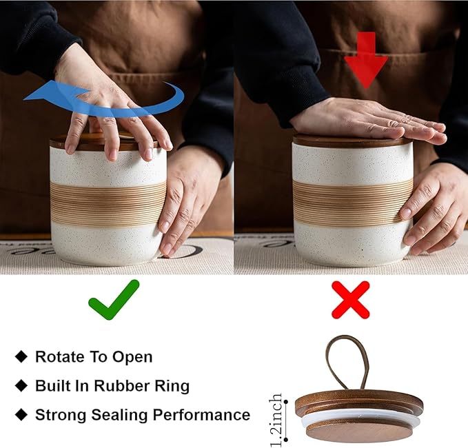 Ceramic Jar with Lid Airtight, Coffee Container Kitchen Food Storage Jars for Spice Sugar Tea Bag, Stackable Decorative Jars for Countertop, Grey & 18 fl.oz